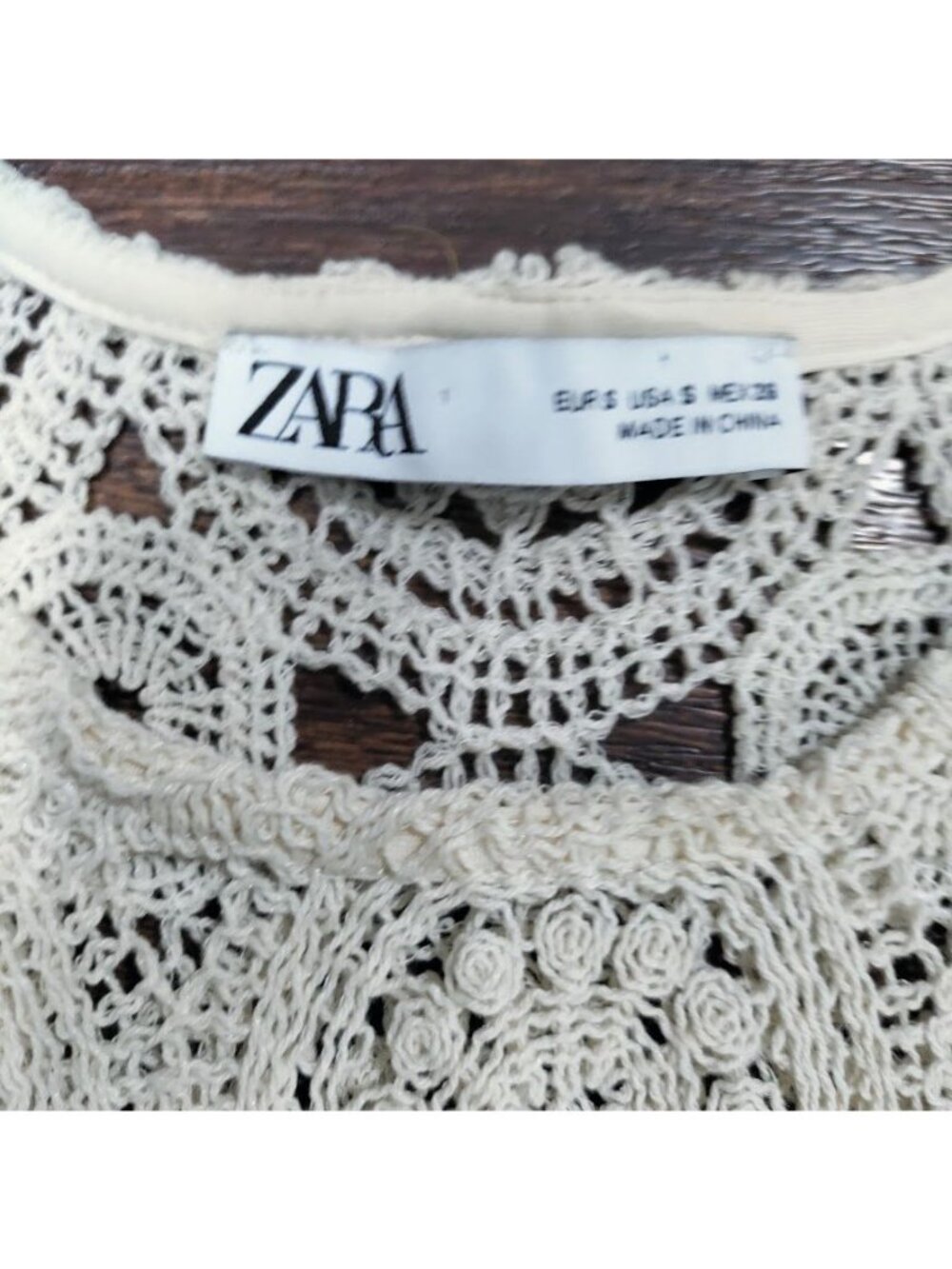 Zara Womens Cream Crochet boho Lace Long Sleeve Top S - Picture 5 of 11